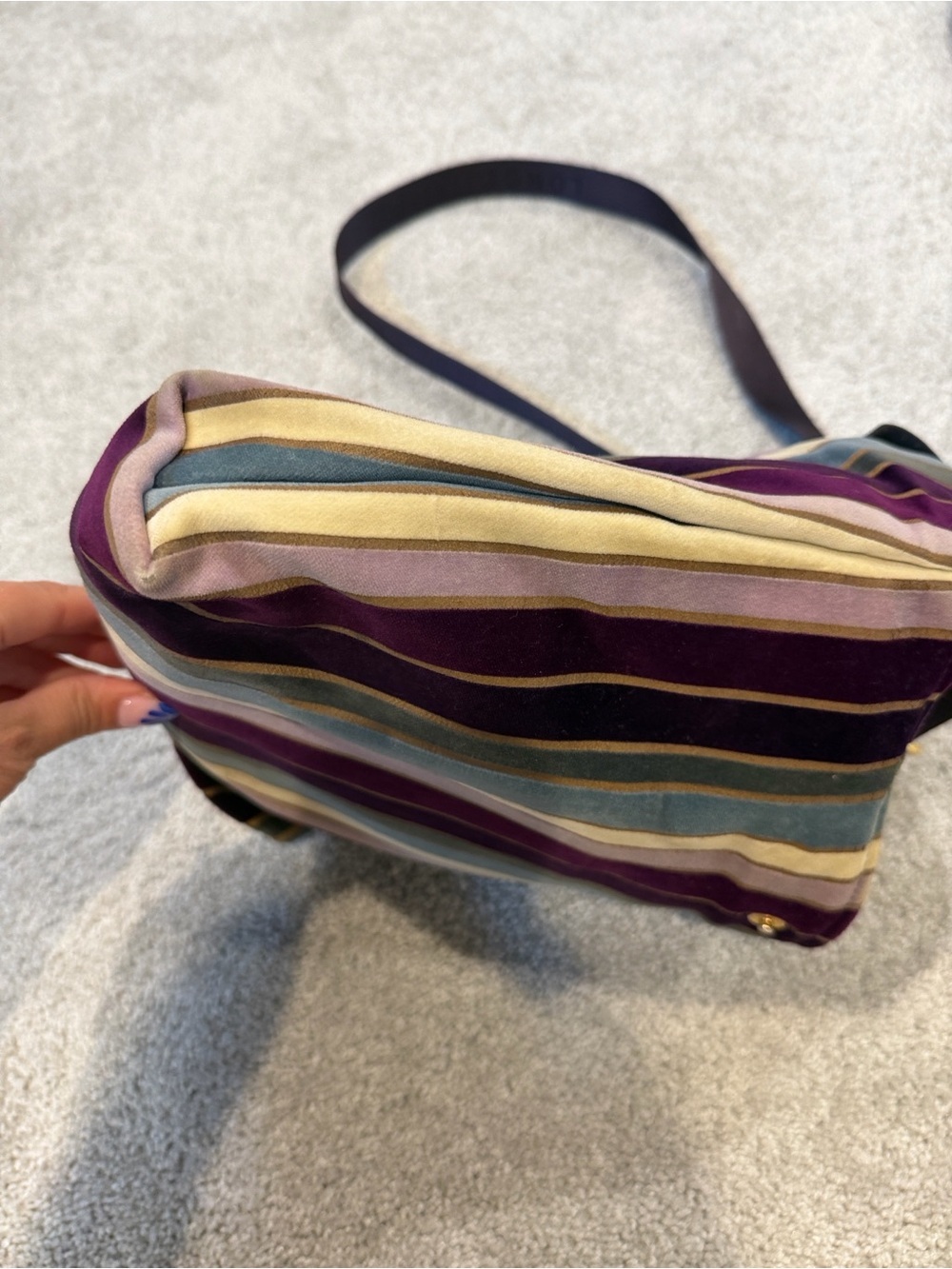 Vintage Longchamp “Modèle Déposé” velvet striped Crossbody Bag - Picture 7 of 9
